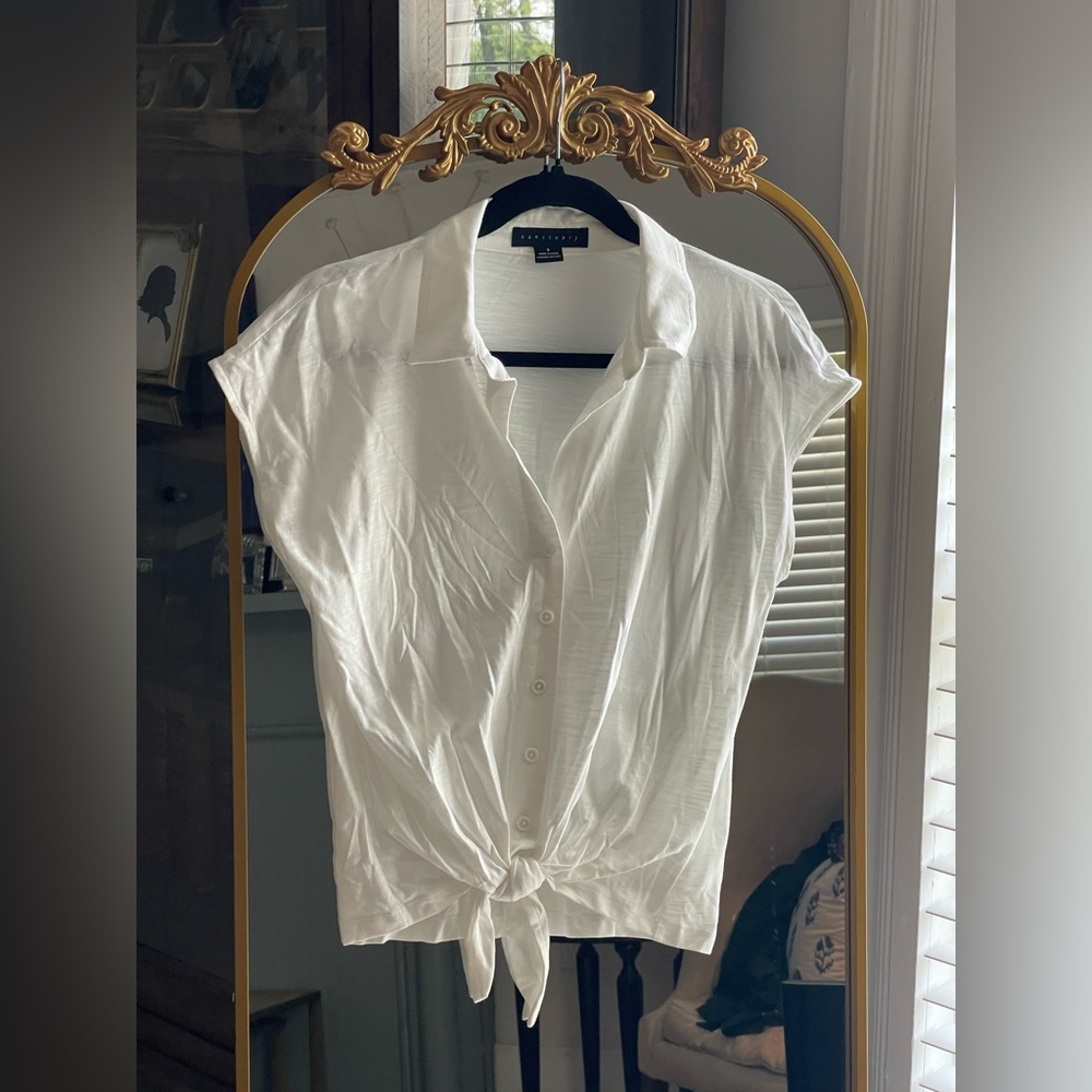 Sanctuary NWOT White Tie-Front Button Short Sleeve Shirt